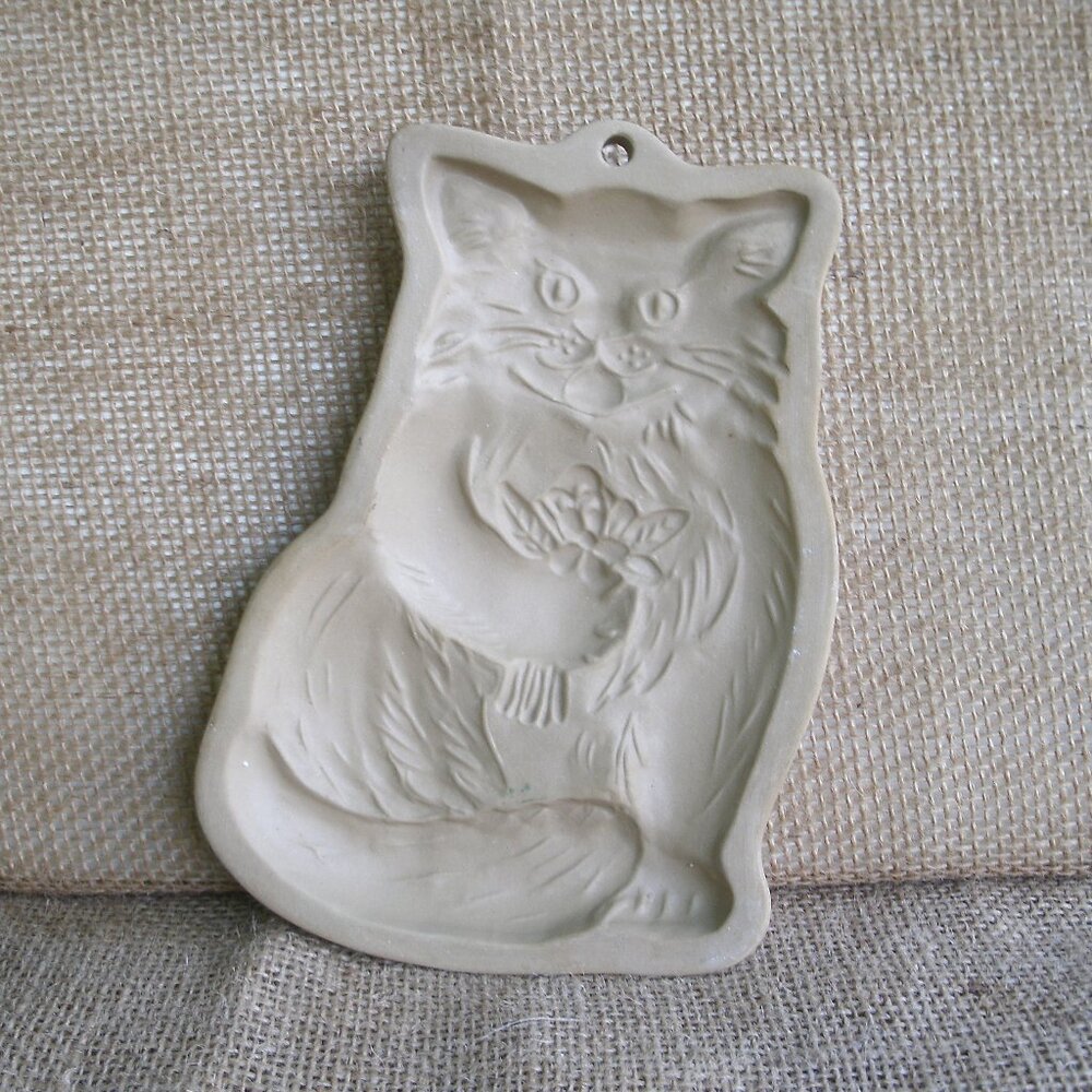 Vintage Brown Bag Cookie Art Stoneware Cat Mold